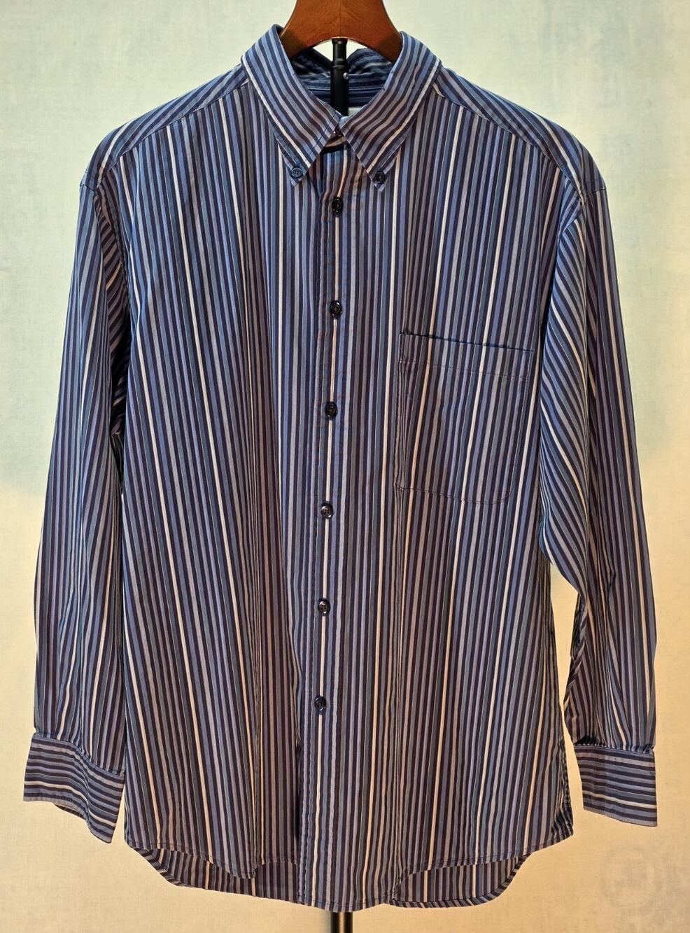 Turnbury Men's Button Down Dress Shirt Large 34 Blue Striped Long Sleeve Pocket
